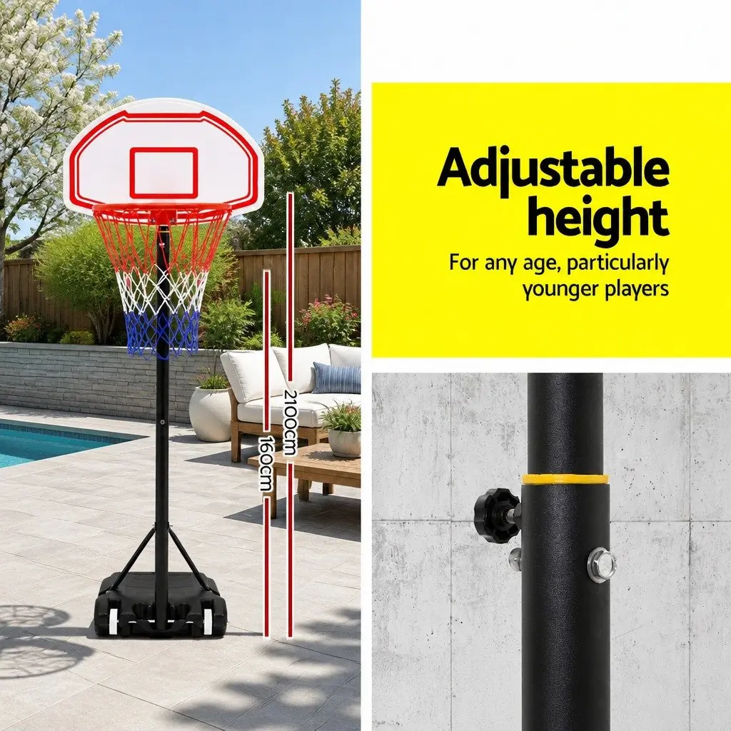 Basketball Hoop Stand System Adjustable Height 1.6M to 2.1M Portable for Kids Youth