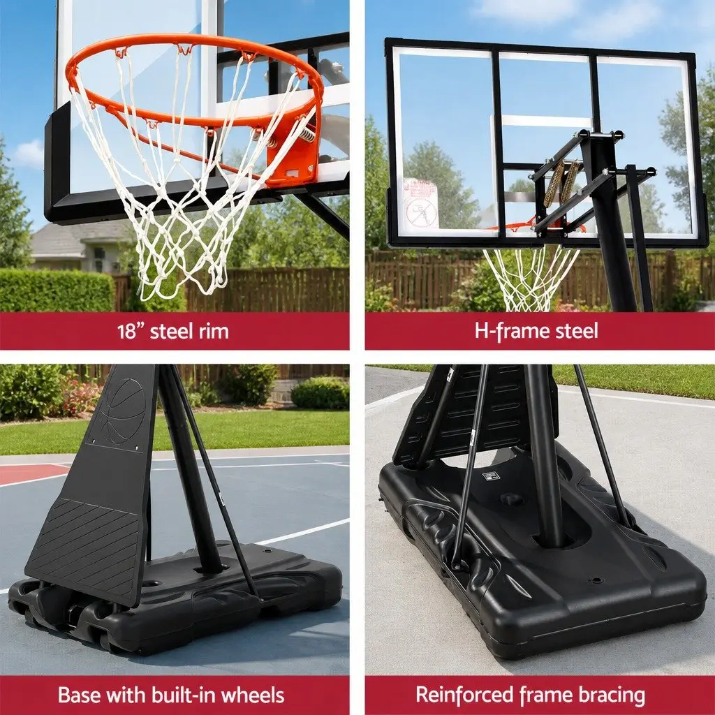 Basketball Hoop Stand System 3.05M Portable Height Adjustable Ring Net Backboard