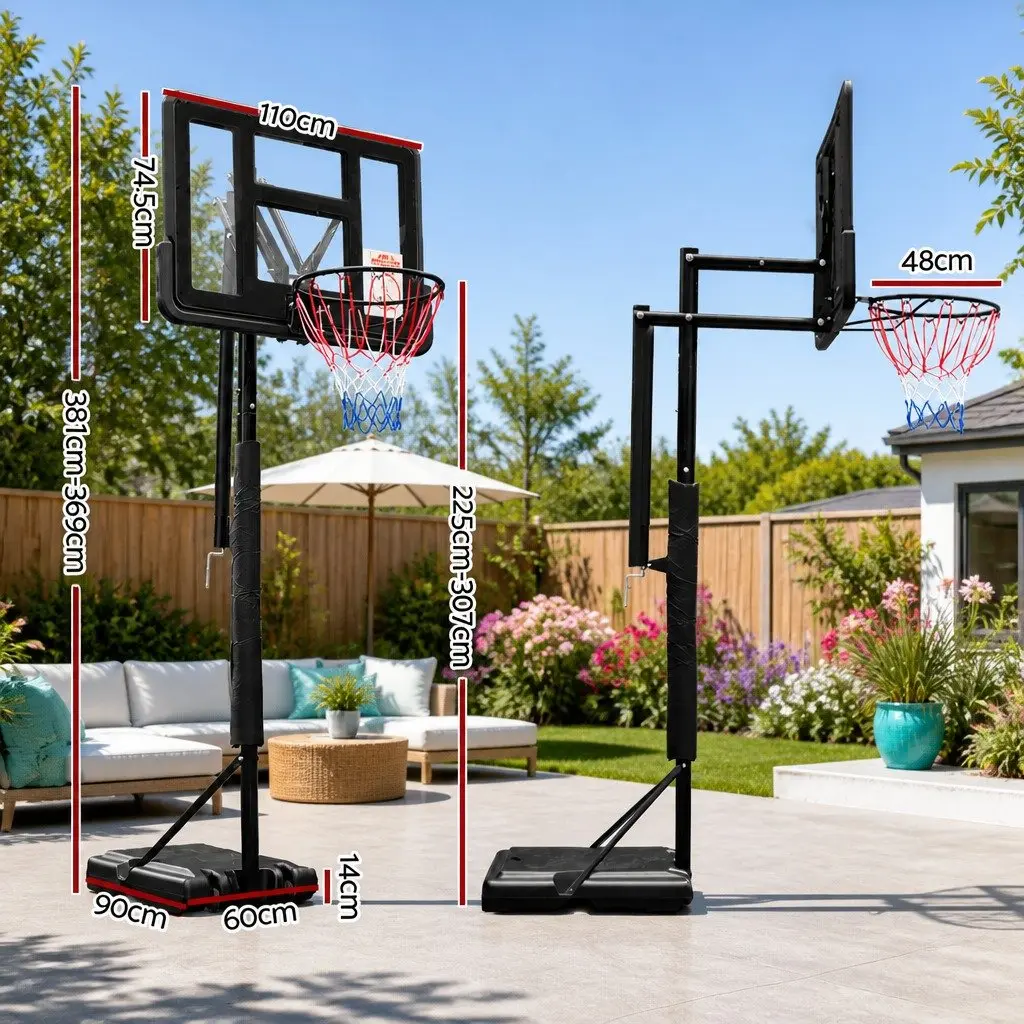 Basketball Hoop Stand System Adjustable Height 2.25m to 3.07m Portable 44 Inch Backboard