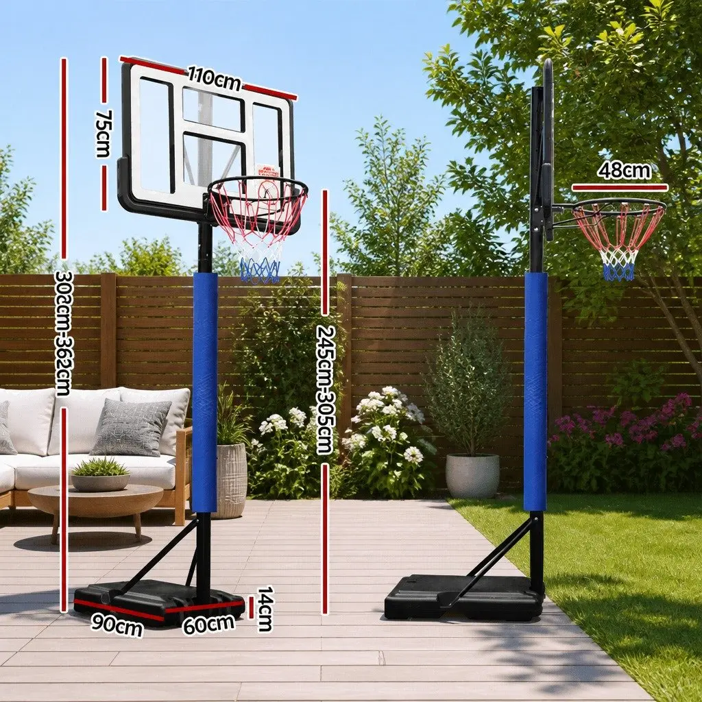 Basketball Hoop Stand System Adjustable 2.45m to 3.05m Portable Acrylic