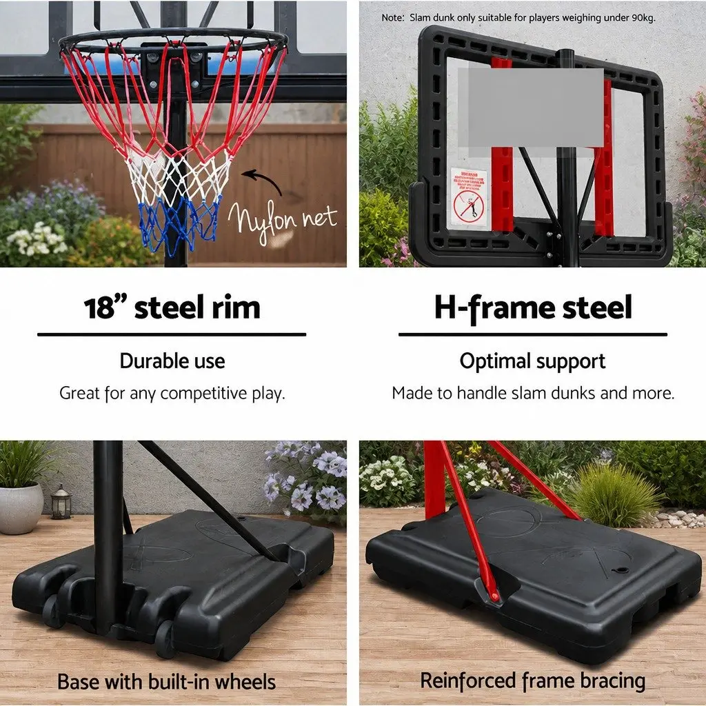 Basketball Hoop Stand System Adjustable 2.45m to 3.05m Portable Acrylic