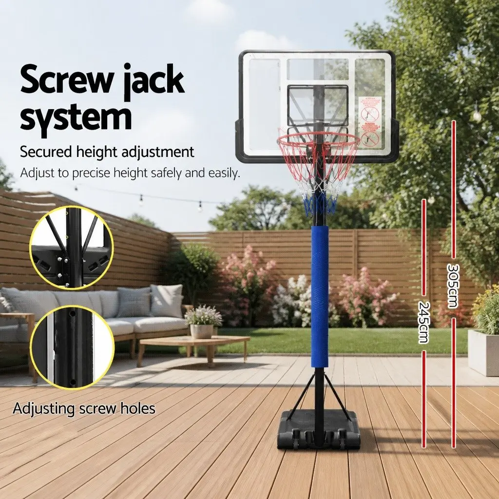 Basketball Hoop Stand System Adjustable 2.45m to 3.05m Portable Acrylic
