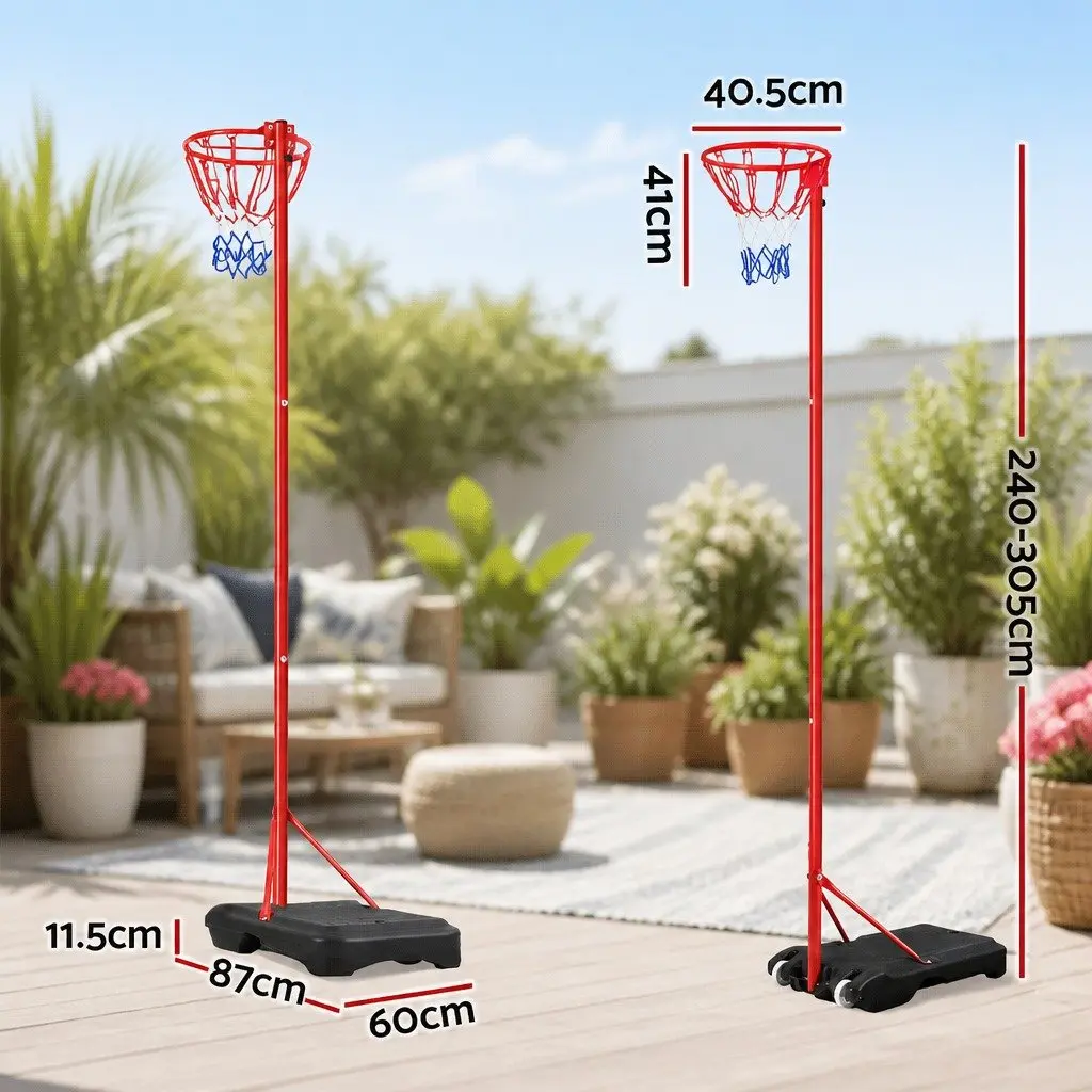 Netball Hoop Basketball Stand Adjustable Height 2.4m to 3.05m Steel Frame