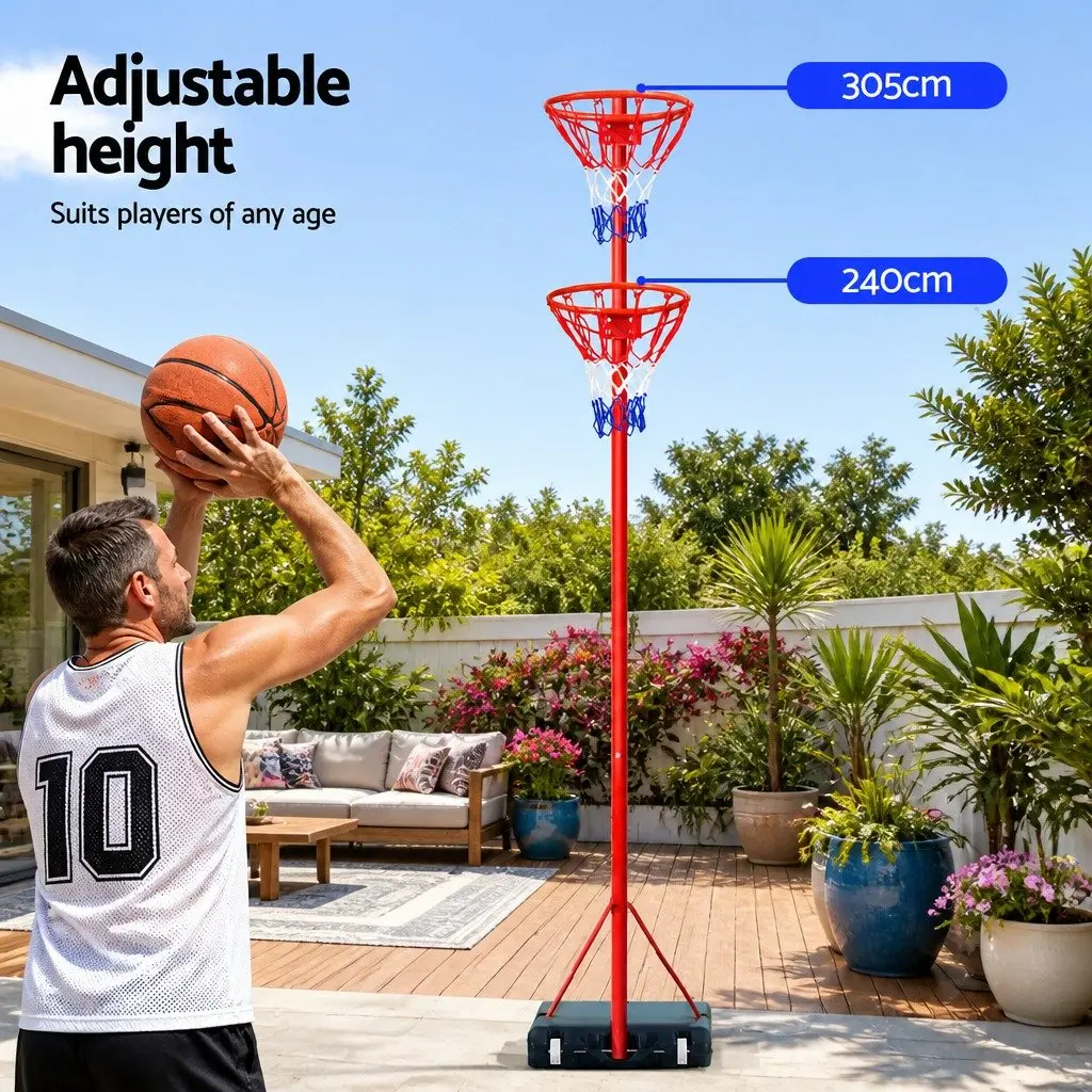 Netball Hoop Basketball Stand Adjustable Height 2.4m to 3.05m Steel Frame