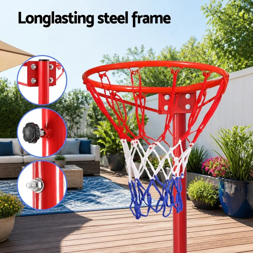 Netball Hoop Basketball Stand Adjustable Height 2.4m to 3.05m Steel Frame