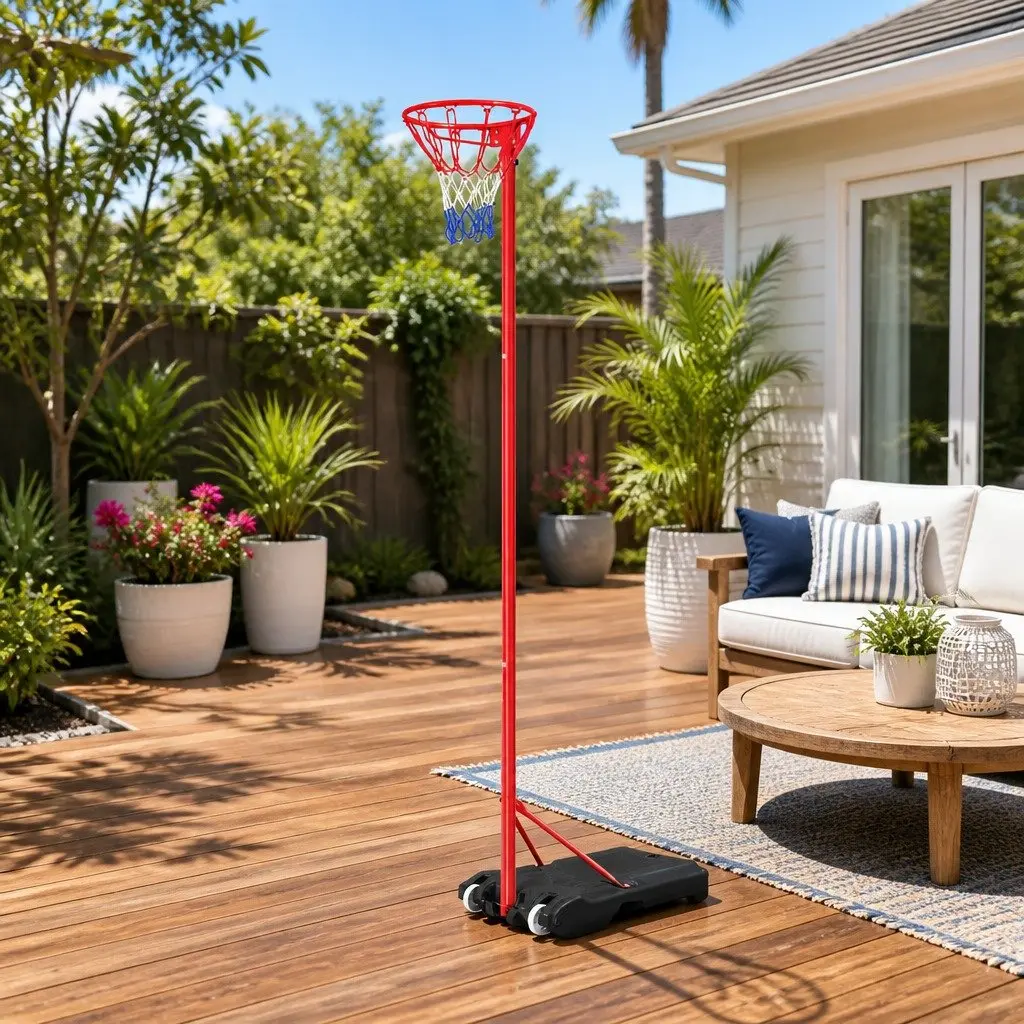 Netball Hoop Basketball Stand Adjustable Height 2.4m to 3.05m Steel Frame