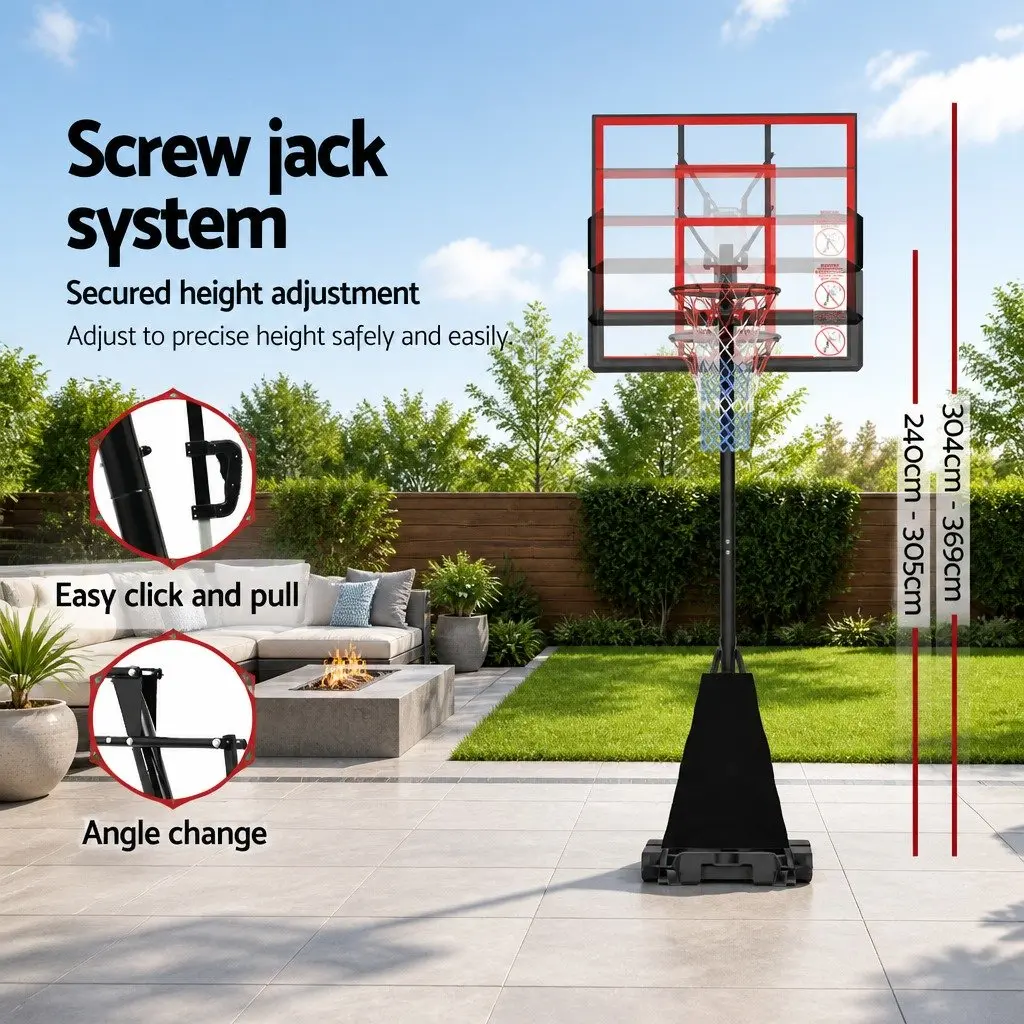 Portable Basketball Hoop Stand System Adjustable 2.4m to 3.05m Height Red