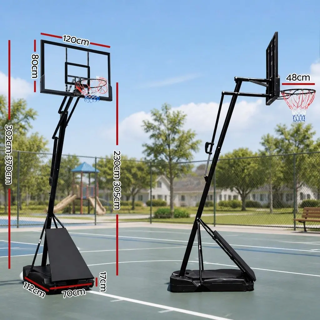Basketball Hoop Stand System Adjustable Steel Frame 2.3m to 3.05m Black
