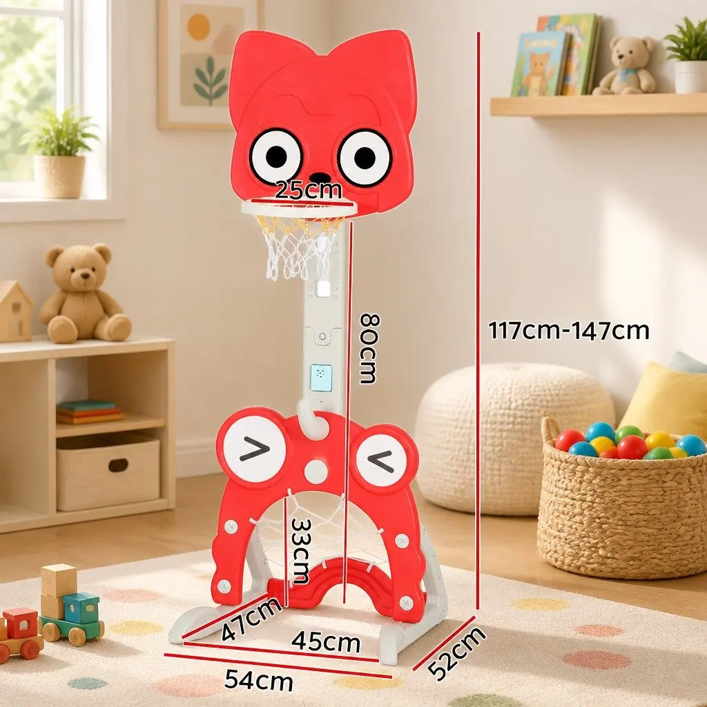 Kids Basketball Hoop Stand 5-in-1 Sports Activity Centre Adjustable Height Red