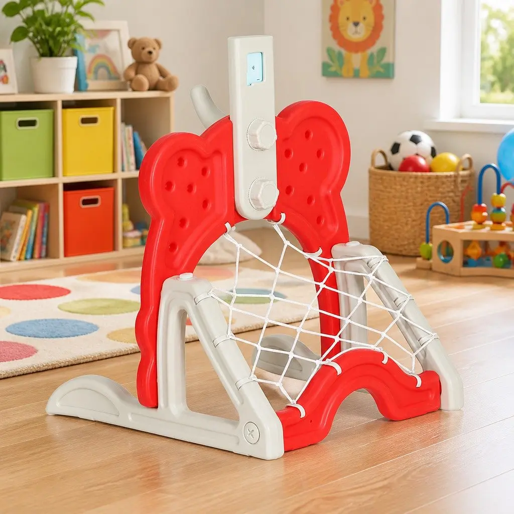 Kids Basketball Hoop Stand 5-in-1 Sports Activity Centre Adjustable Height Red