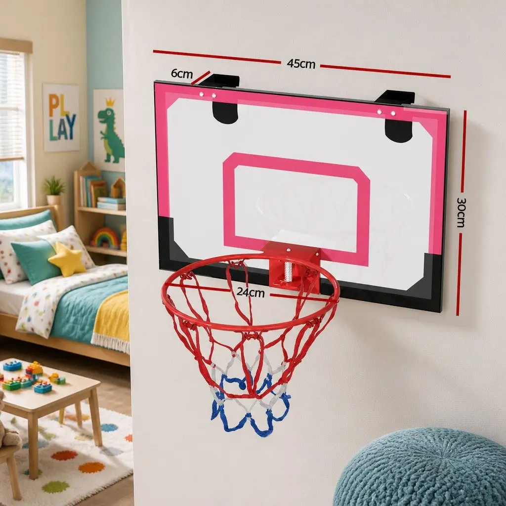 Mini Basketball Hoop Wall Mounted 23 Inch Shatterproof Backboard Black Red