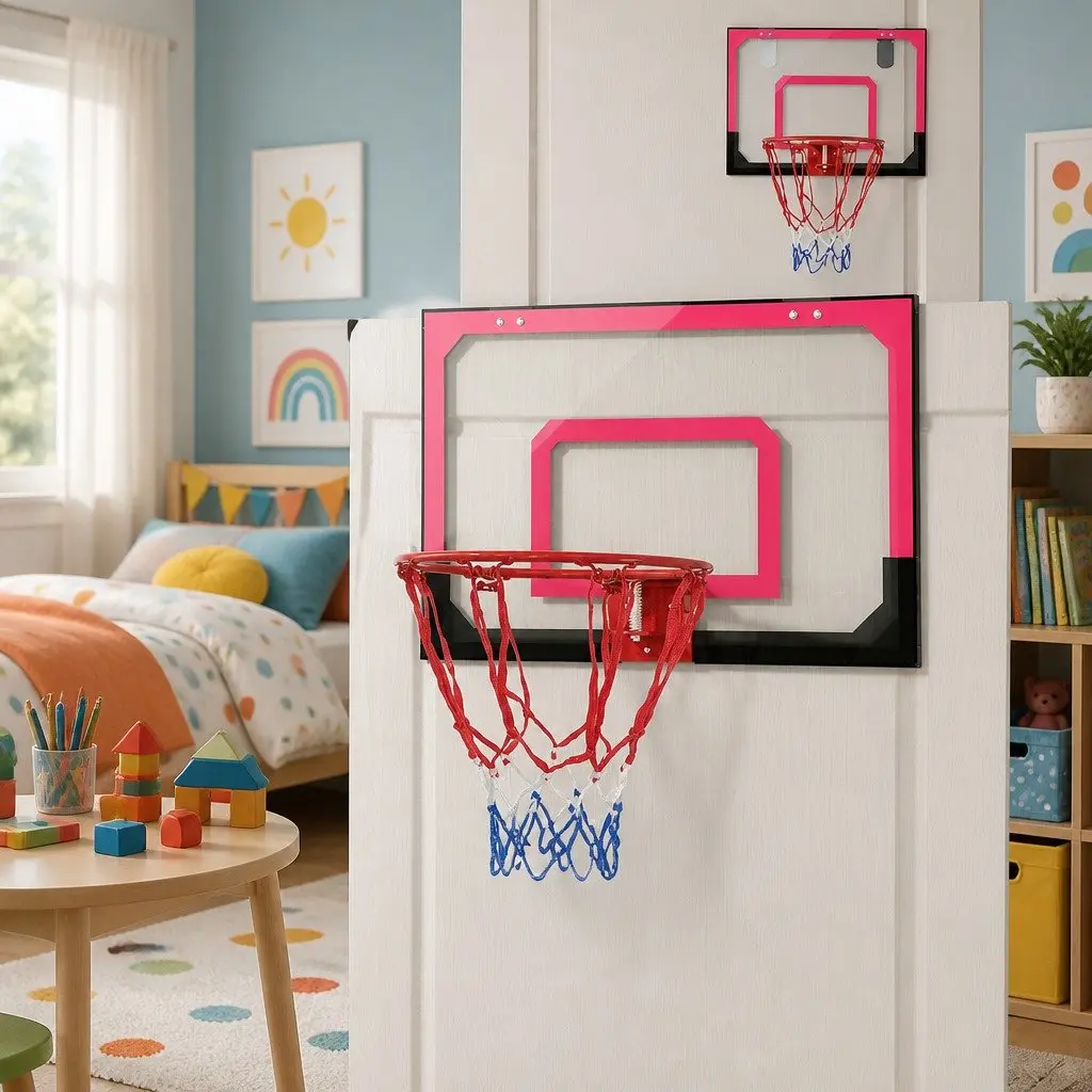 Mini Basketball Hoop Wall Mounted 23 Inch Shatterproof Backboard Black Red