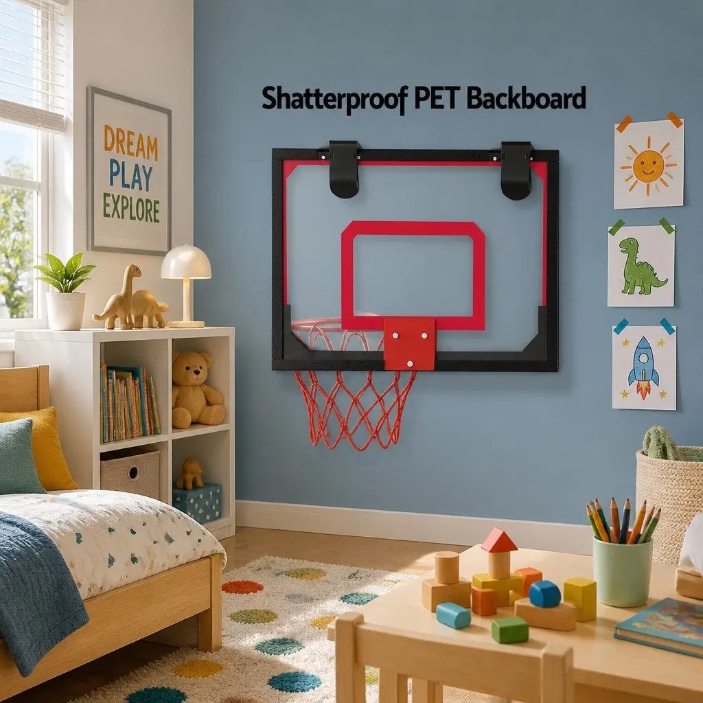 Mini Basketball Hoop Wall Mounted 23 Inch Shatterproof Backboard Black Red