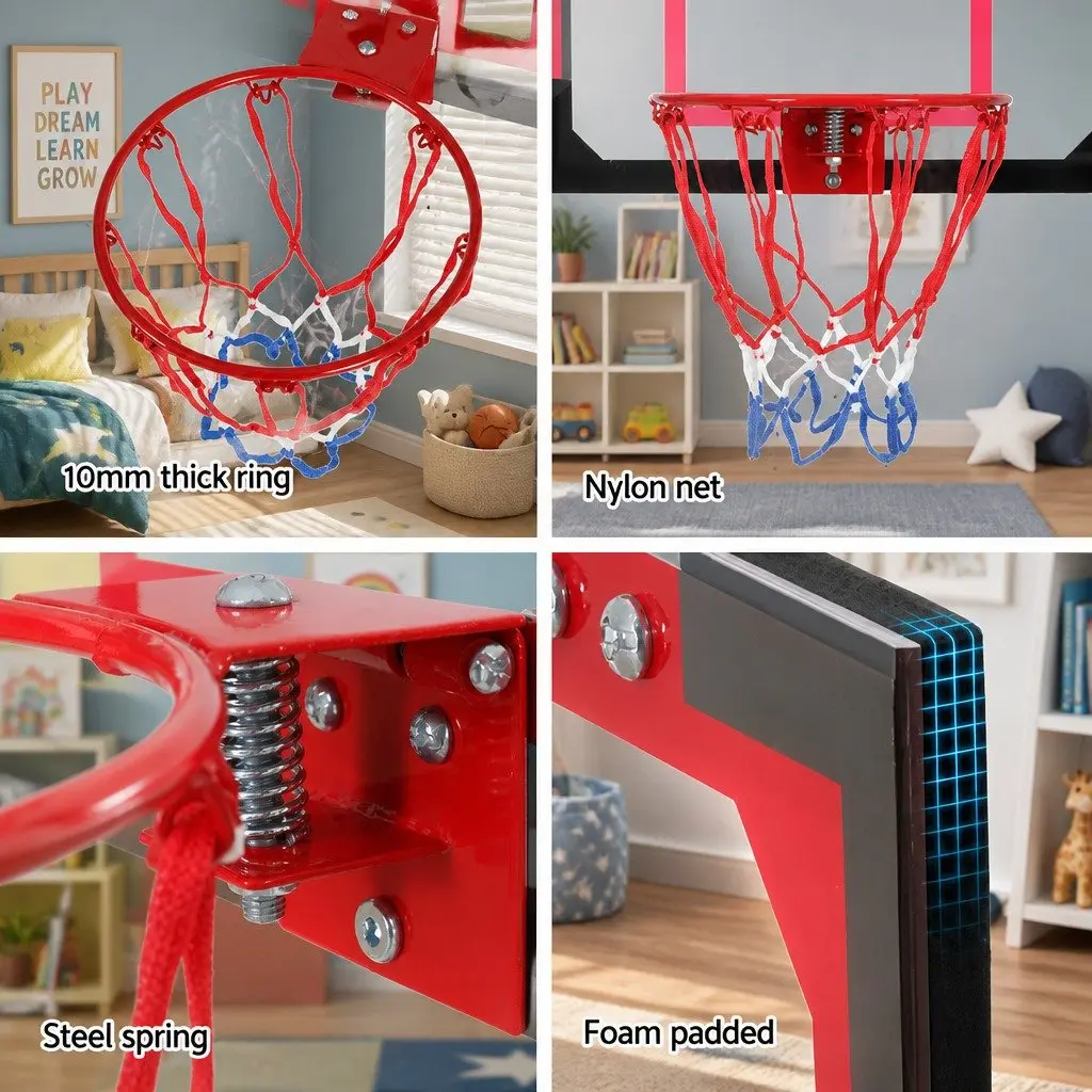 Mini Basketball Hoop Wall Mounted 23 Inch Shatterproof Backboard Black Red