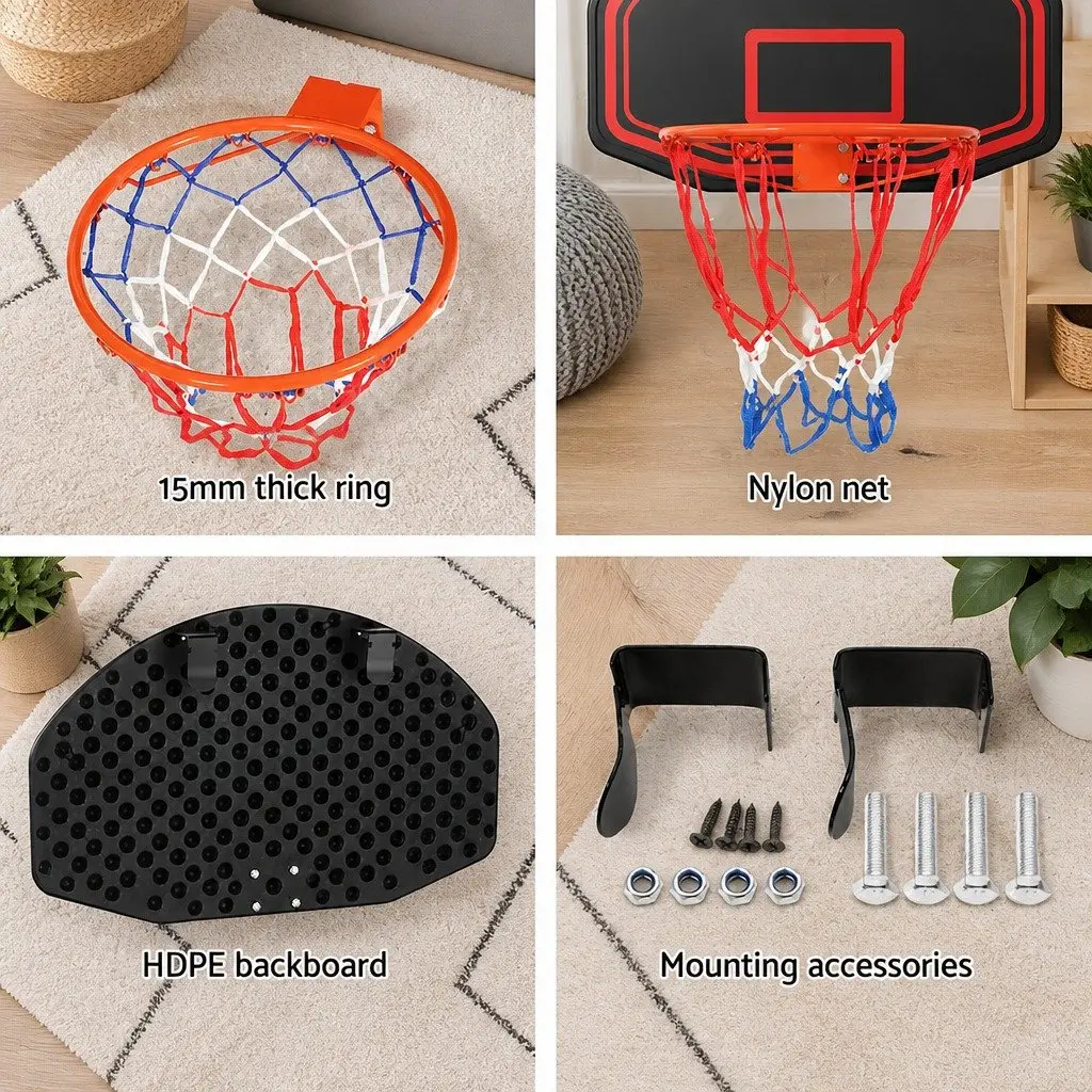 Basketball Hoop Backboard 38" Door Wall Mounted Ring Net Sports Kids Black