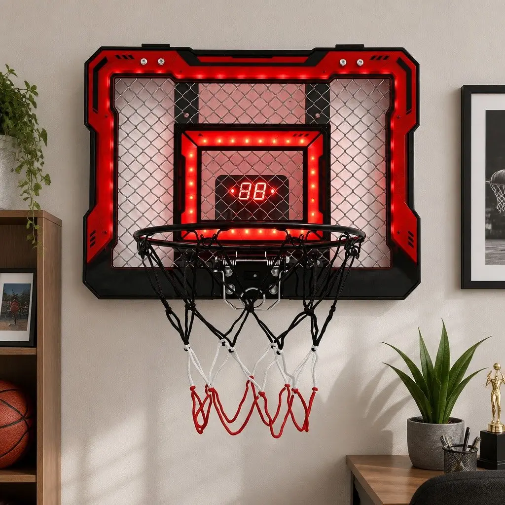 Mini Basketball Hoop Indoor Over Door Electronic Scoreboard 40x30cm Red