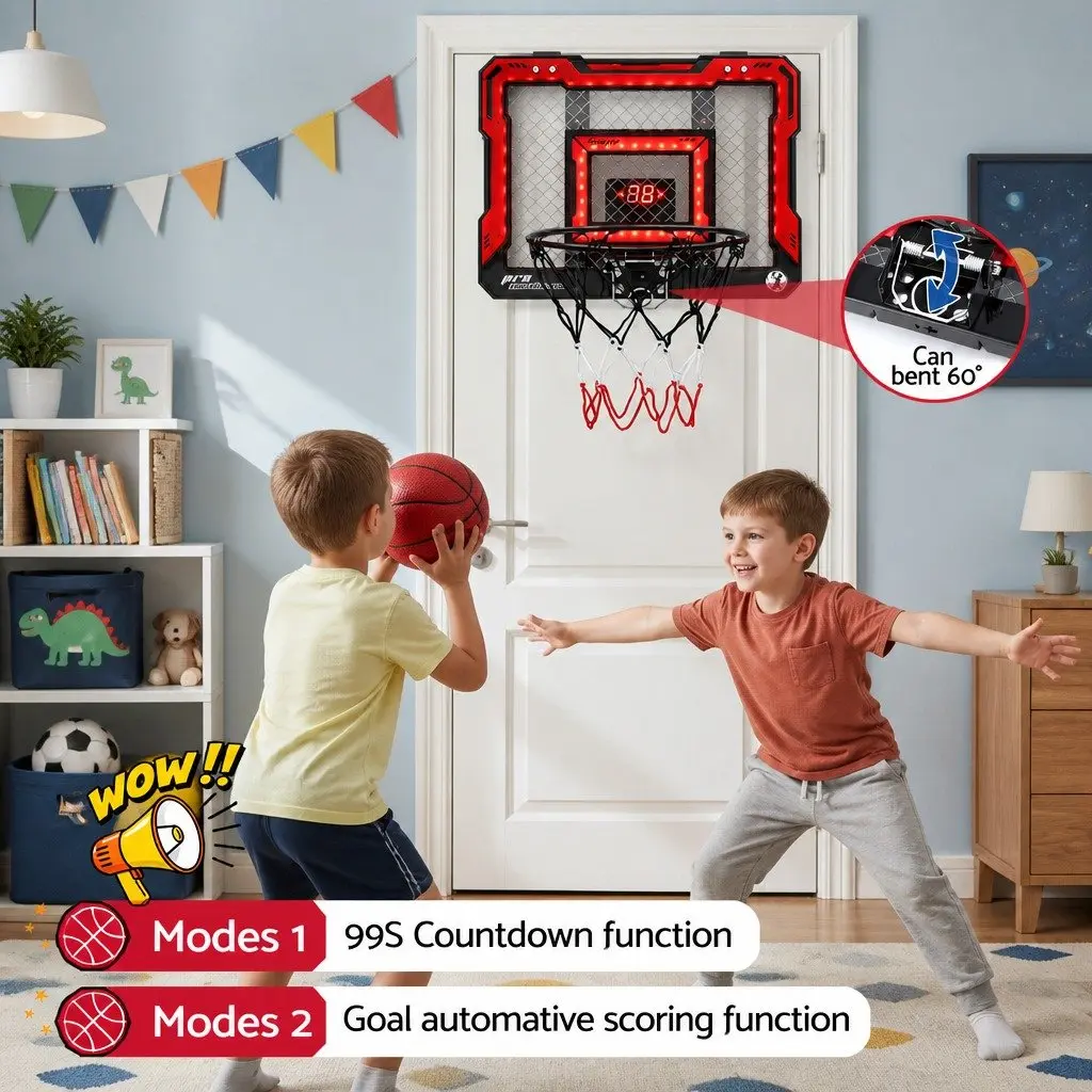 Mini Basketball Hoop Indoor Over Door Electronic Scoreboard 40x30cm Red