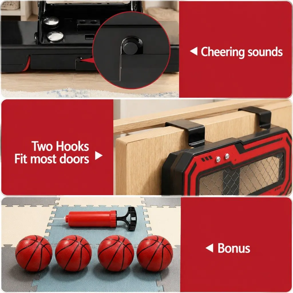 Mini Basketball Hoop Indoor Over Door Electronic Scoreboard 40x30cm Red