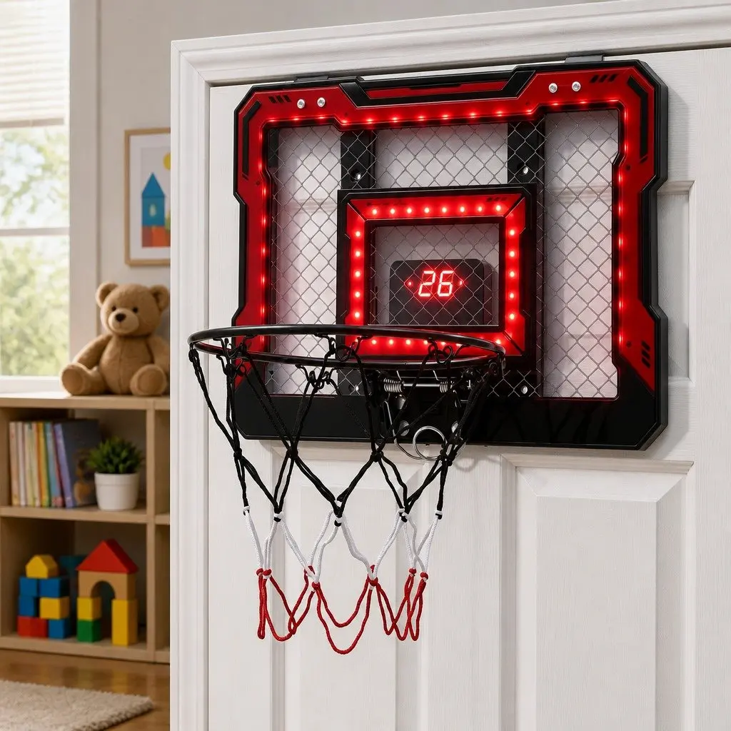 Mini Basketball Hoop Indoor Over Door Electronic Scoreboard 40x30cm Red