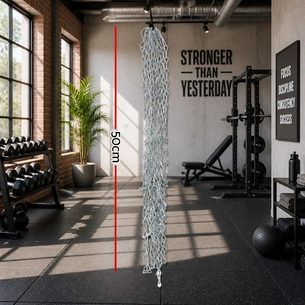 Steel Chain Basketball Net 12 Loop Durable Silver Metal 50cm for Court Use
