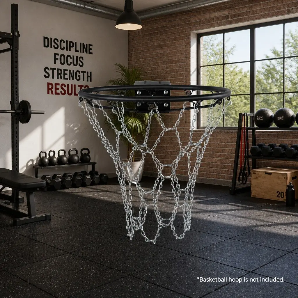 Steel Chain Basketball Net 12 Loop Durable Silver Metal 50cm for Court Use