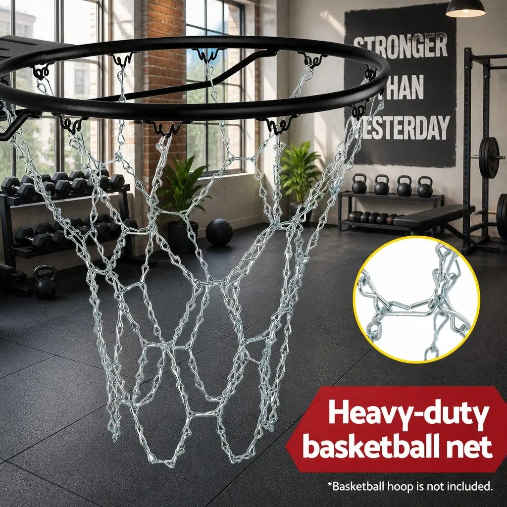 Steel Chain Basketball Net 12 Loop Durable Silver Metal 50cm for Court Use