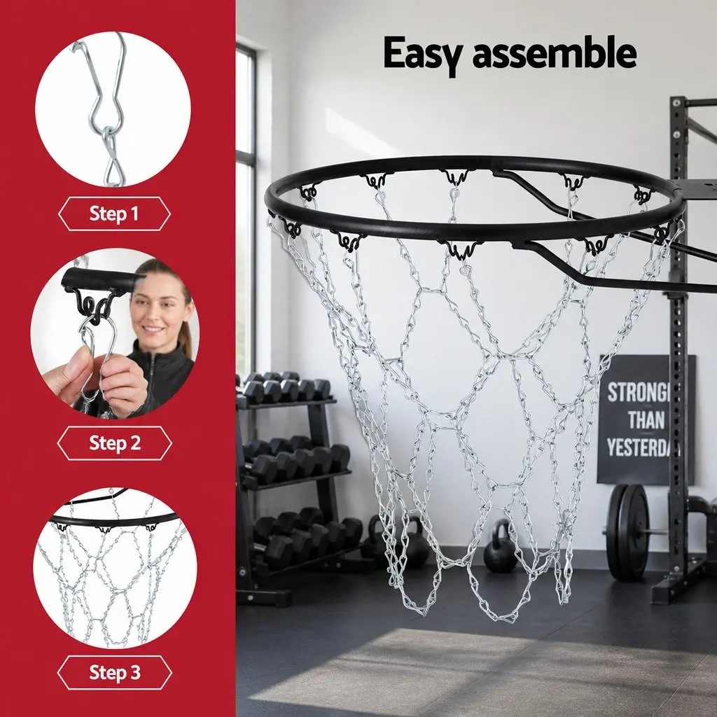 Steel Chain Basketball Net 12 Loop Durable Silver Metal 50cm for Court Use
