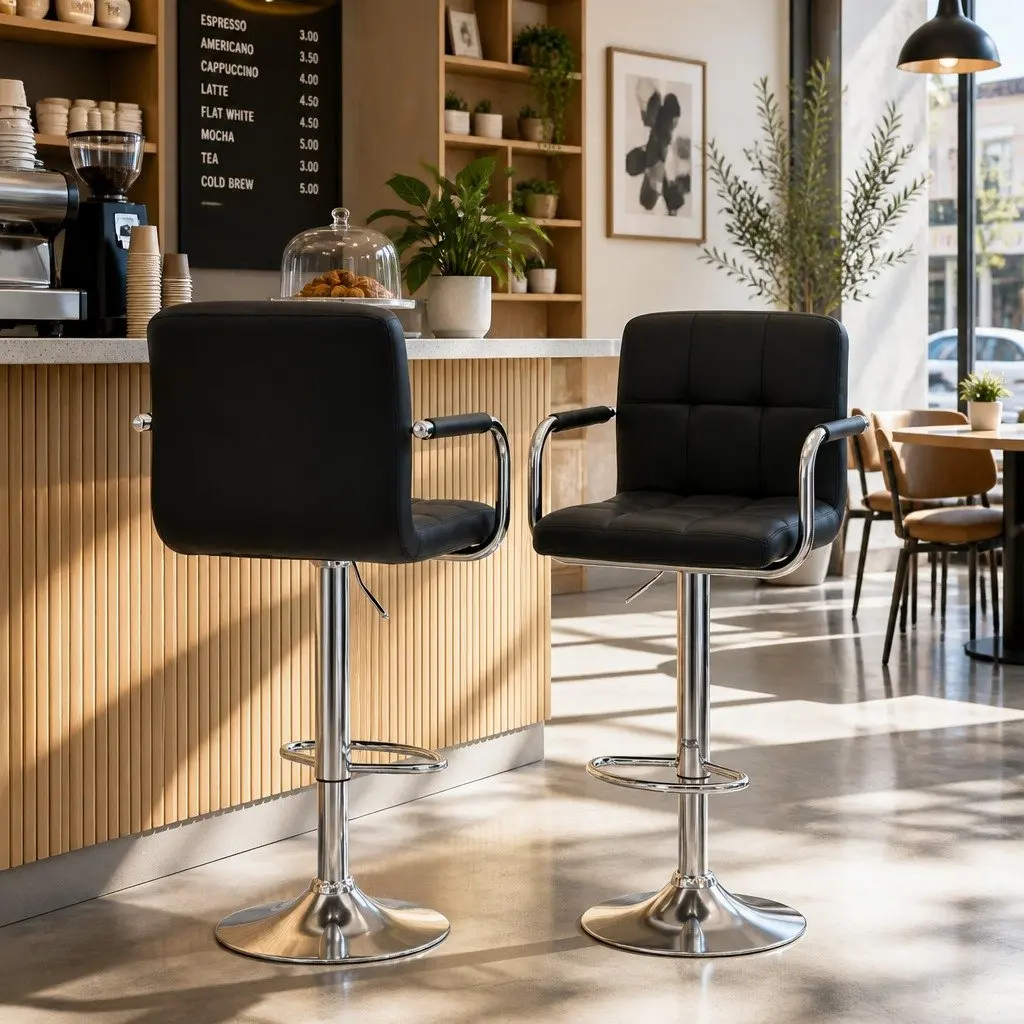 Bar Table and Stools Set Swivel Height Adjustable Black 60cm