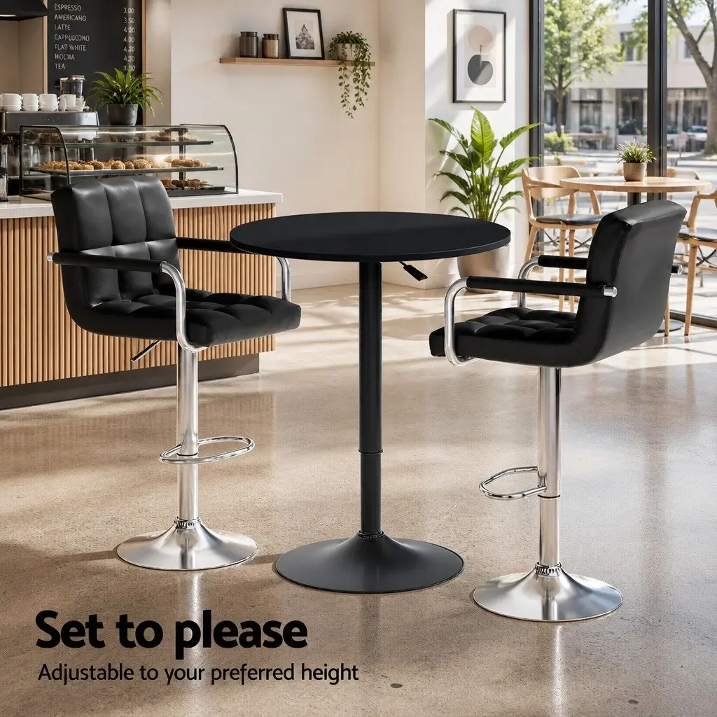 Bar Table and Stools Set Swivel Height Adjustable Black 60cm