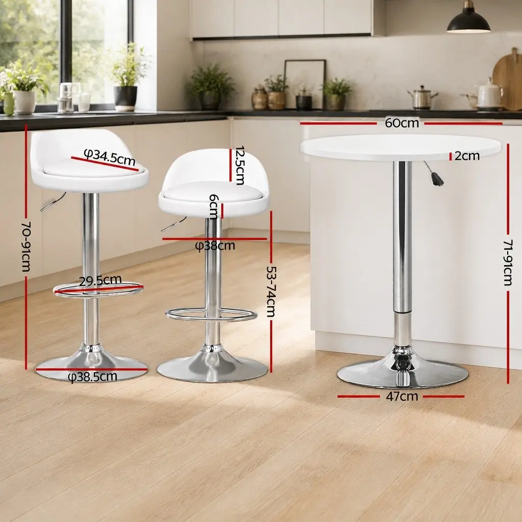 Bar Table and Stools Set Contemporary Height Adjustable White 2 Piece