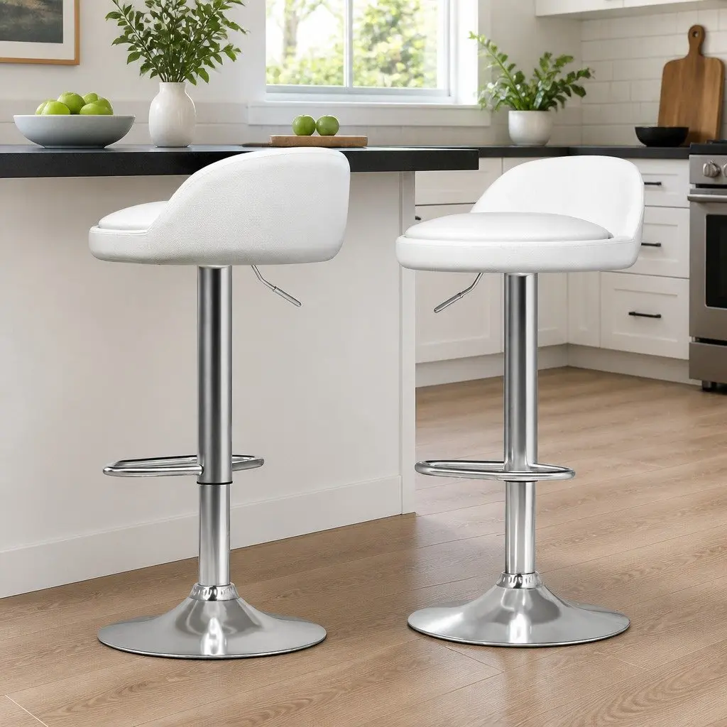 Bar Table and Stools Set Contemporary Height Adjustable White 2 Piece