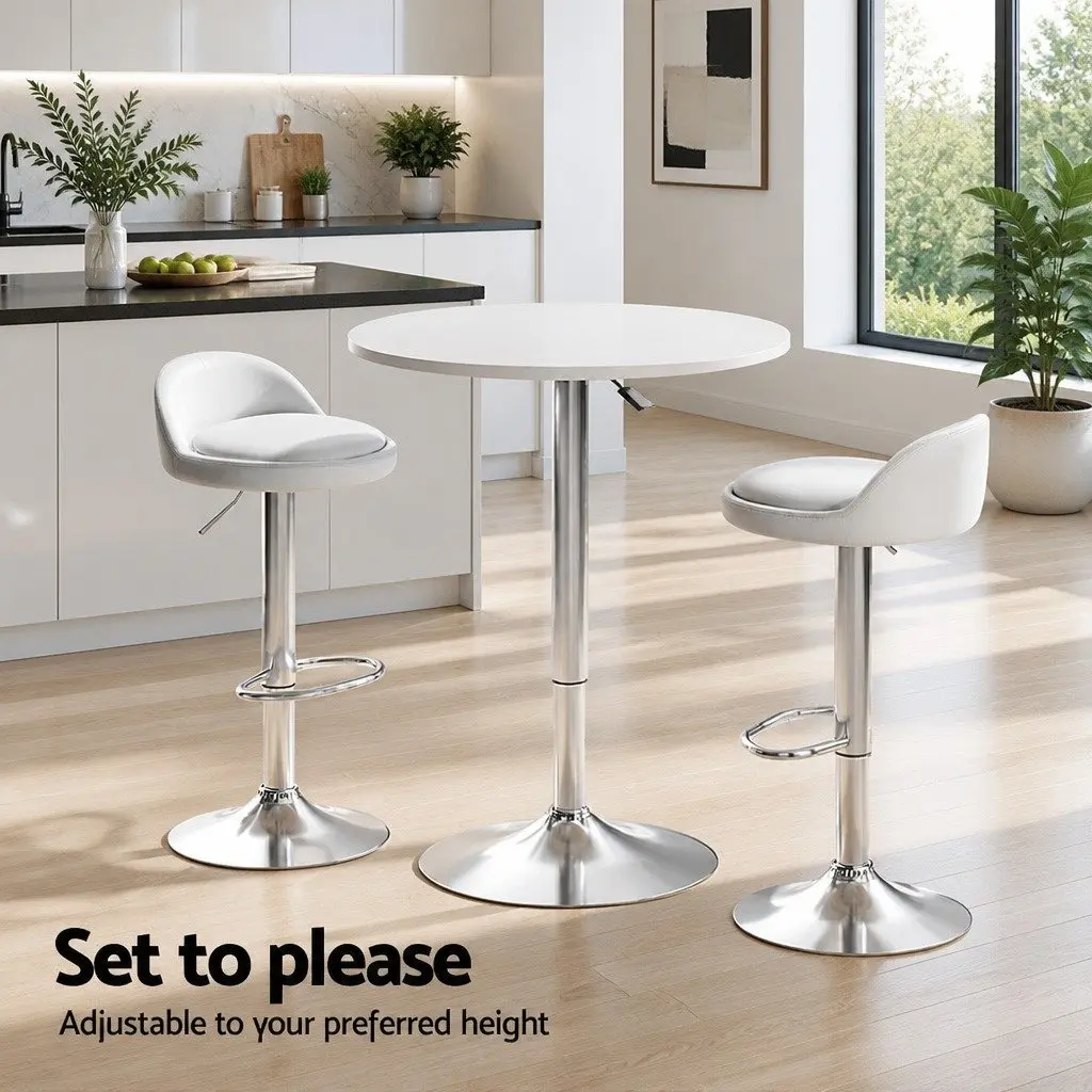 Bar Table and Stools Set Contemporary Height Adjustable White 2 Piece