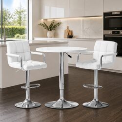 Bar Table and Stools Set White Dining Kitchen Cafe Pub Height Adjustable Swivel