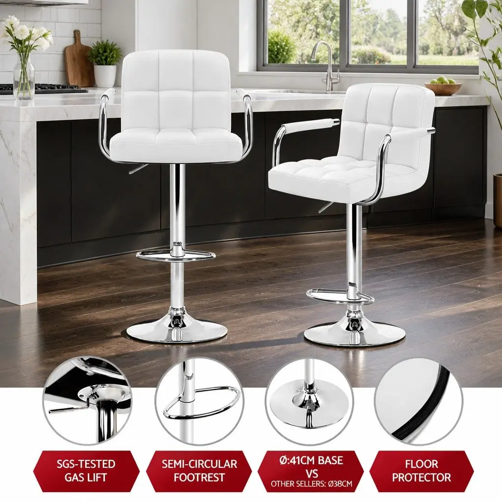 Bar Table and Stools Set Height Adjustable Swivel White 60cm Table 68 to 81cm Stools