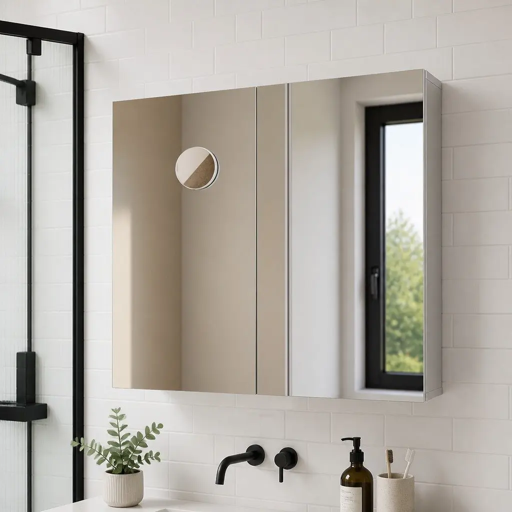 Bathroom Mirror Cabinet Wall-Mounted 75CM with 5X Magnifying Mirror Adjustable Shelves