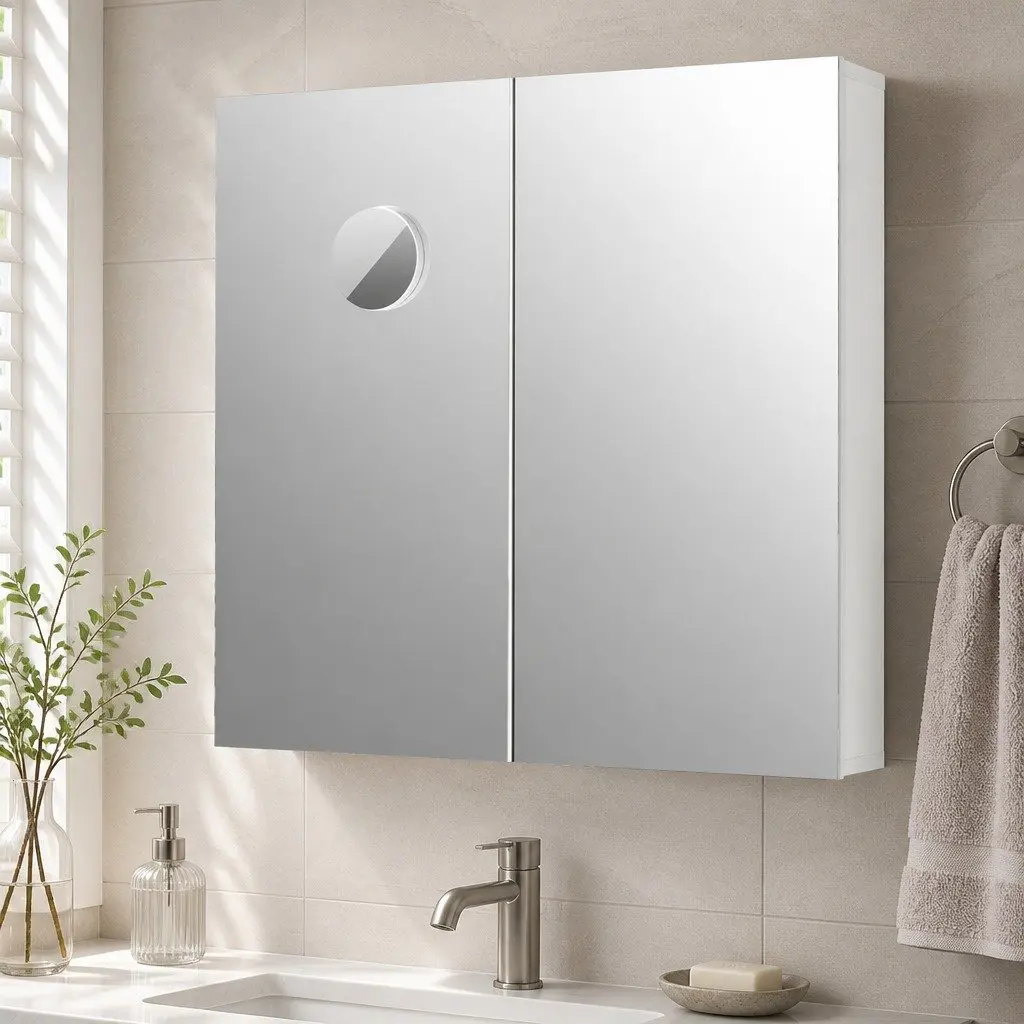 Bathroom Mirror Cabinet Wall-Mounted 75CM with 5X Magnifying Mirror Adjustable Shelves