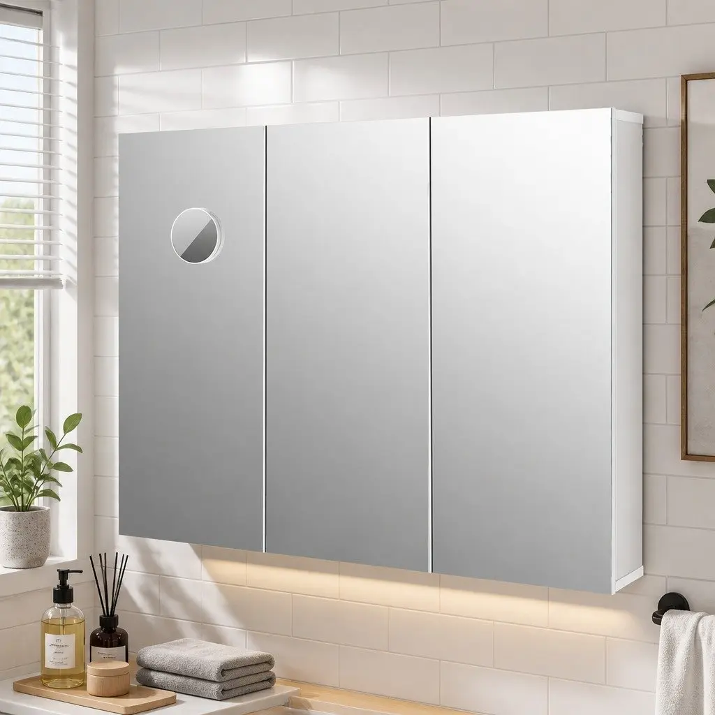 Bathroom Mirror Cabinet Wall-Mounted 90CM with Magnifying Glass and Adjustable Shelves