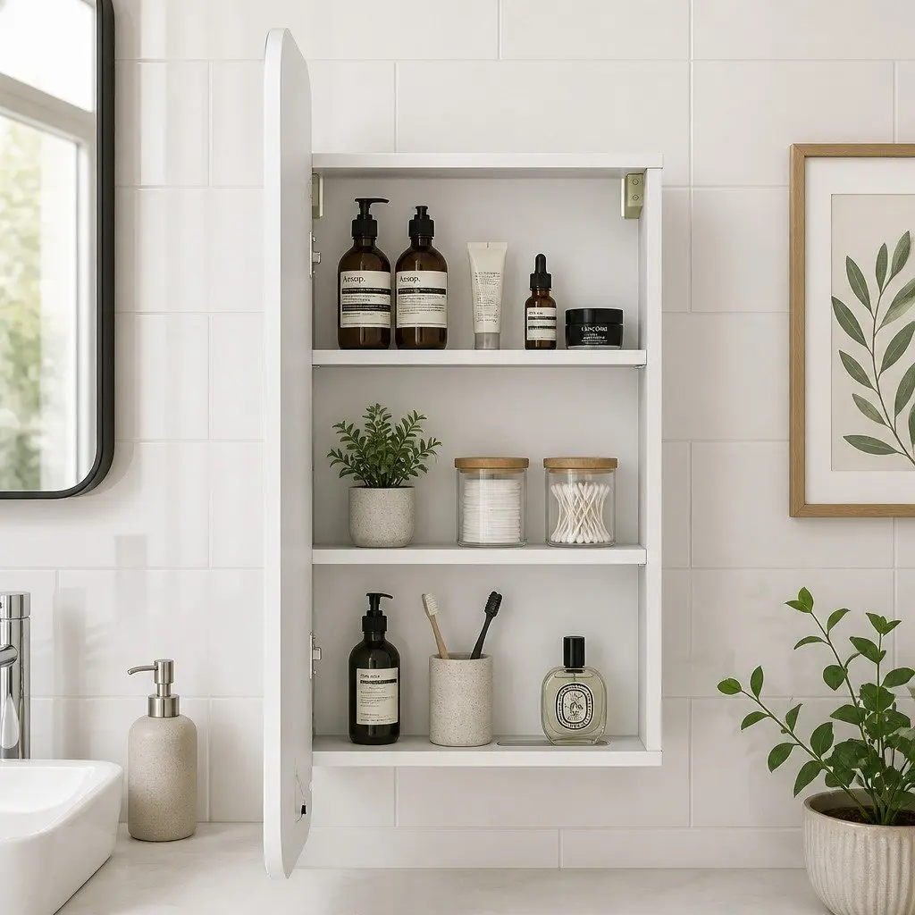 Bathroom Mirror Cabinet LED Lighting White Magnifying Tissue Slot Storage