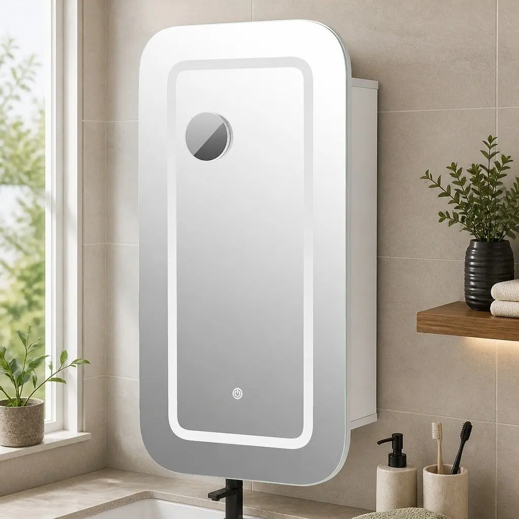 Bathroom Mirror Cabinet LED Lighting White Magnifying Tissue Slot Storage