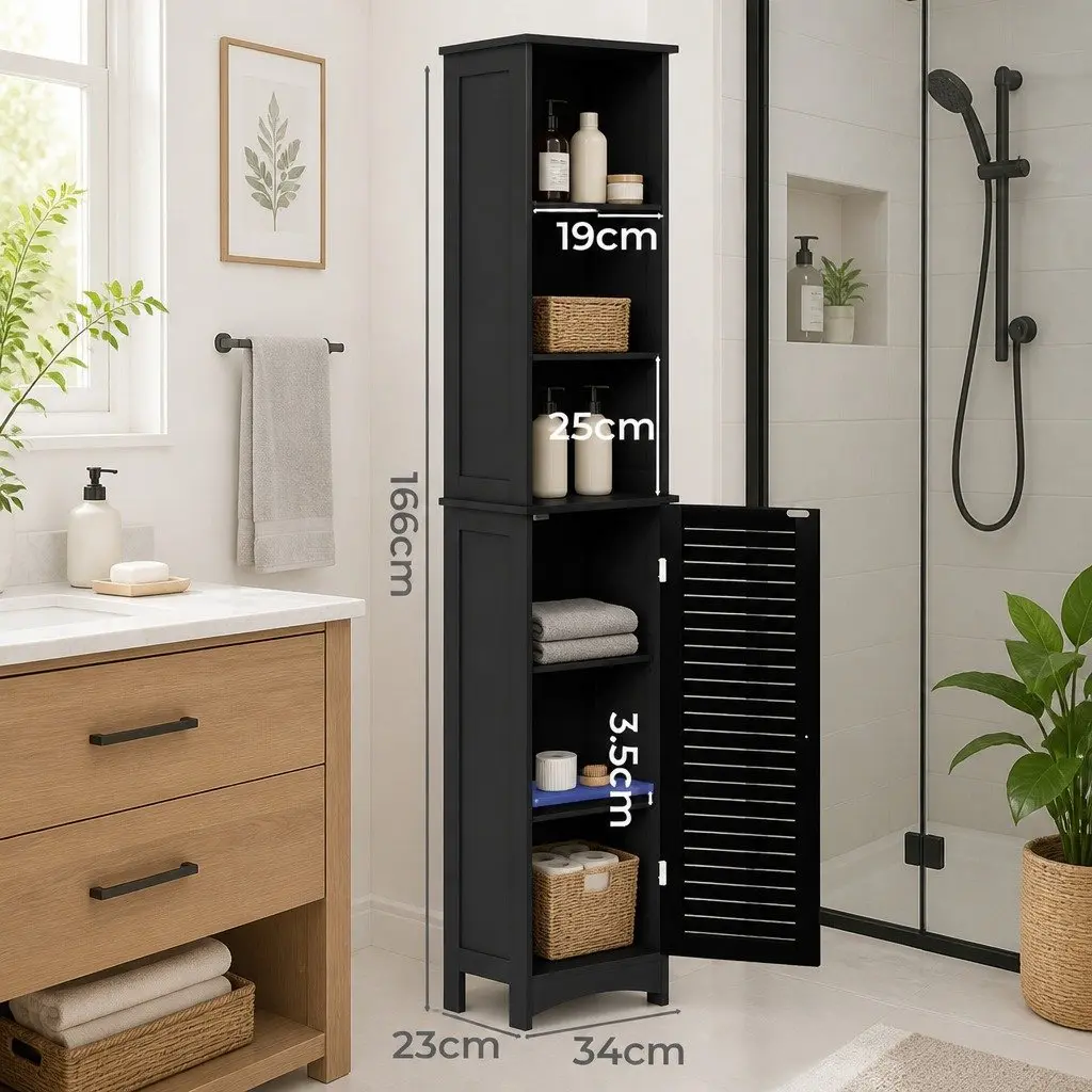 Tall Bathroom Storage Cabinet Freestanding 166cm Adjustable Shelves