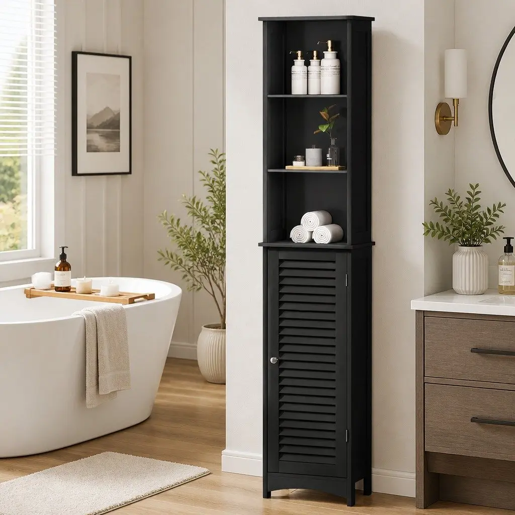 Tall Bathroom Storage Cabinet Freestanding 166cm Adjustable Shelves