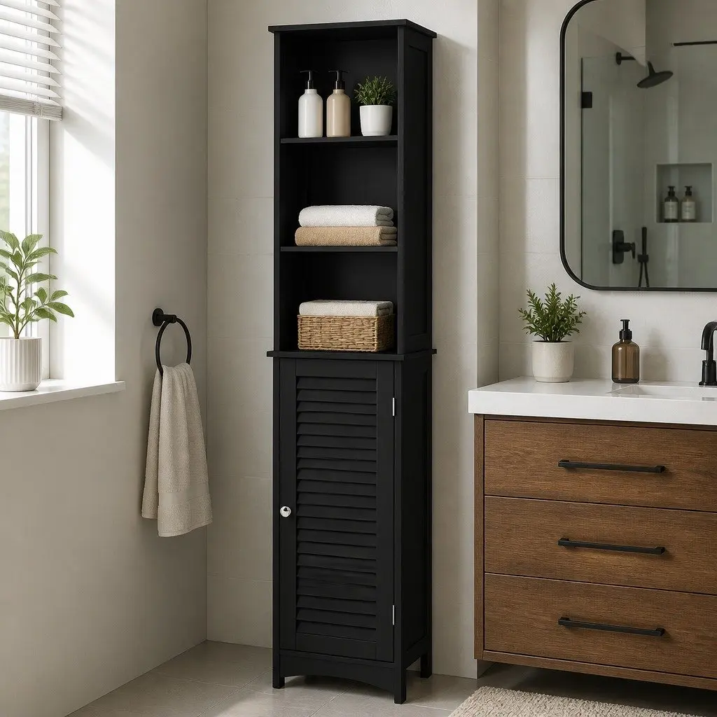 Tall Bathroom Storage Cabinet Freestanding 166cm Adjustable Shelves