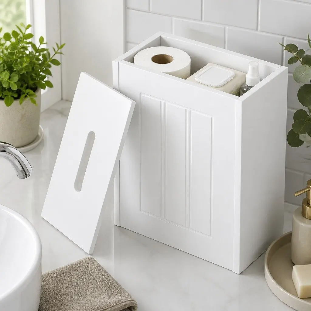 Bathroom Storage Box Slim Toilet Paper Organiser Container Compact 30x15x35cm