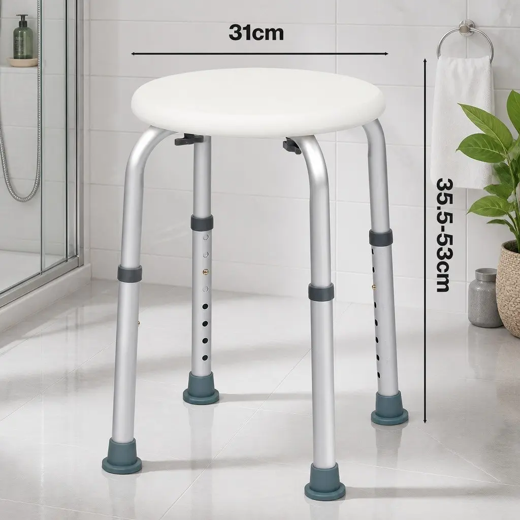 Adjustable Shower Chair Non Slip Safety Bath Stool Height 35-53cm