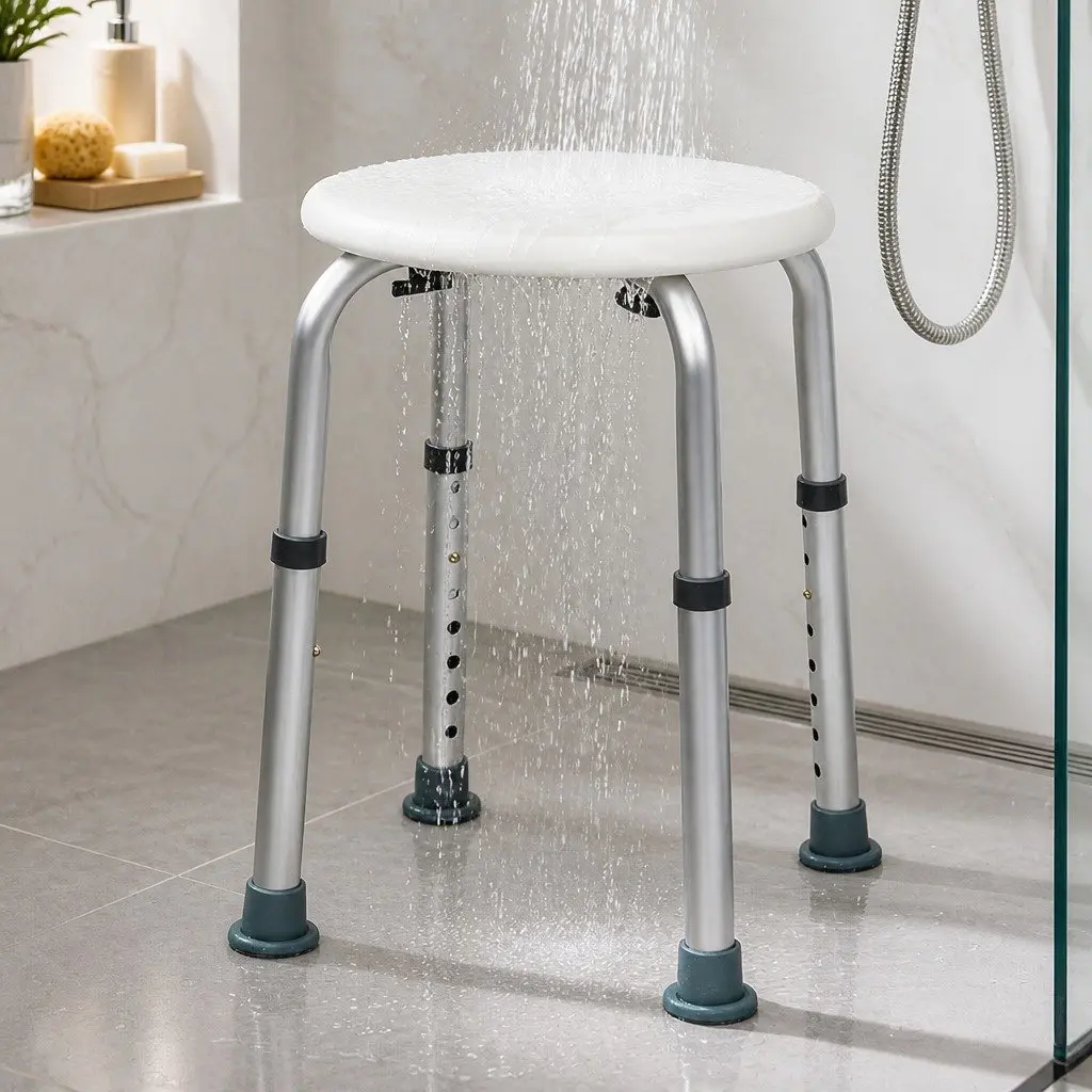 Adjustable Shower Chair Non Slip Safety Bath Stool Height 35-53cm