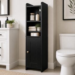 Friendly Black Bathroom Storage Cabinet for Corner Use