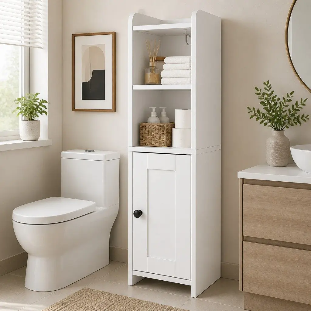 Bathroom Storage Cabinet Slim Organiser Toilet Paper Storage 78.5cm White