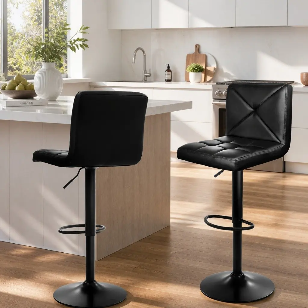 Bar Stools Set of 2 Kitchen Dining Chairs Gas Lift Swivel Seat Black