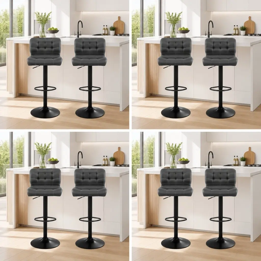 Bar Stools Padded Seat Gas Lift Swivel Kitchen Counter Height Grey Set of 4