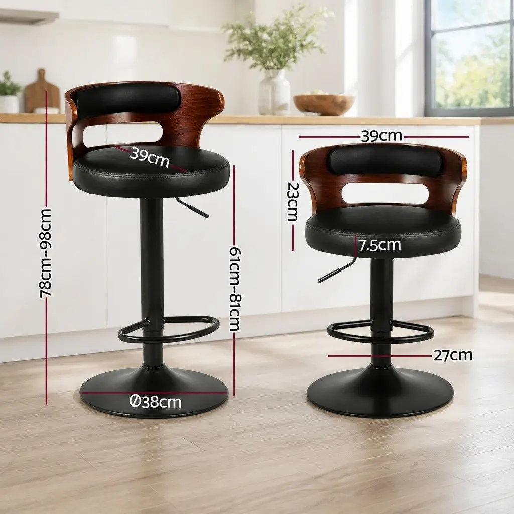 Bar Stools Gas Lift 4 Piece Black Padded Seat Swivel Kitchen Dining Chair